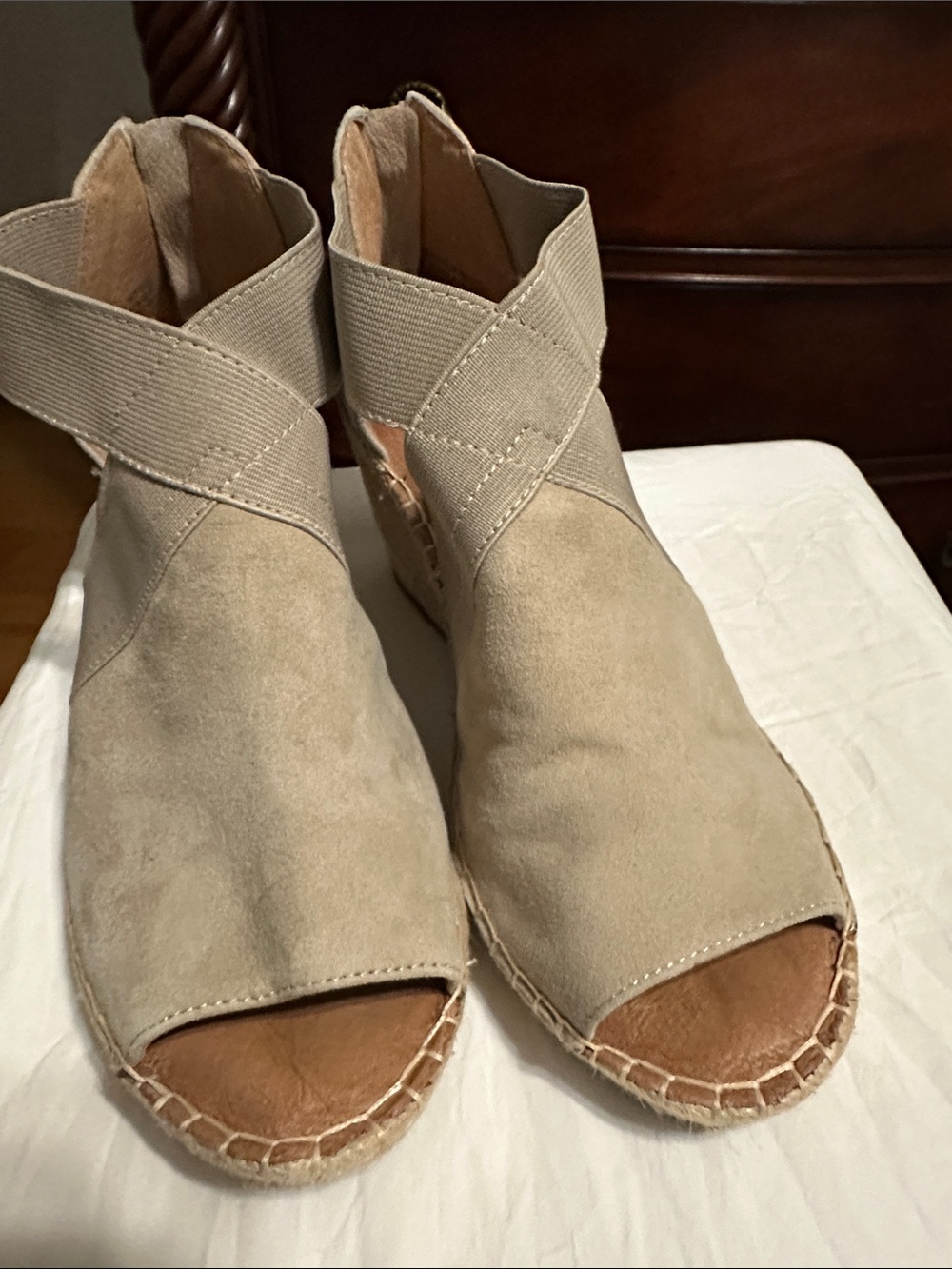 gentle souls Tan Suede Open-Toe Espadrille Wedge Sandals